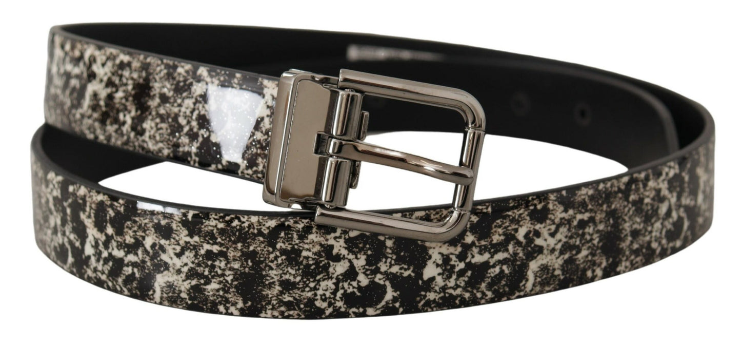  - Elegant Black Marble Print Leather Belt