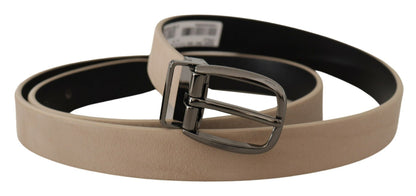  - Elegant Beige Leather Belt with Silver Tone Buckle