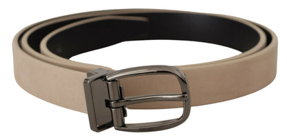  - Elegant Beige Leather Belt with Silver Tone Buckle