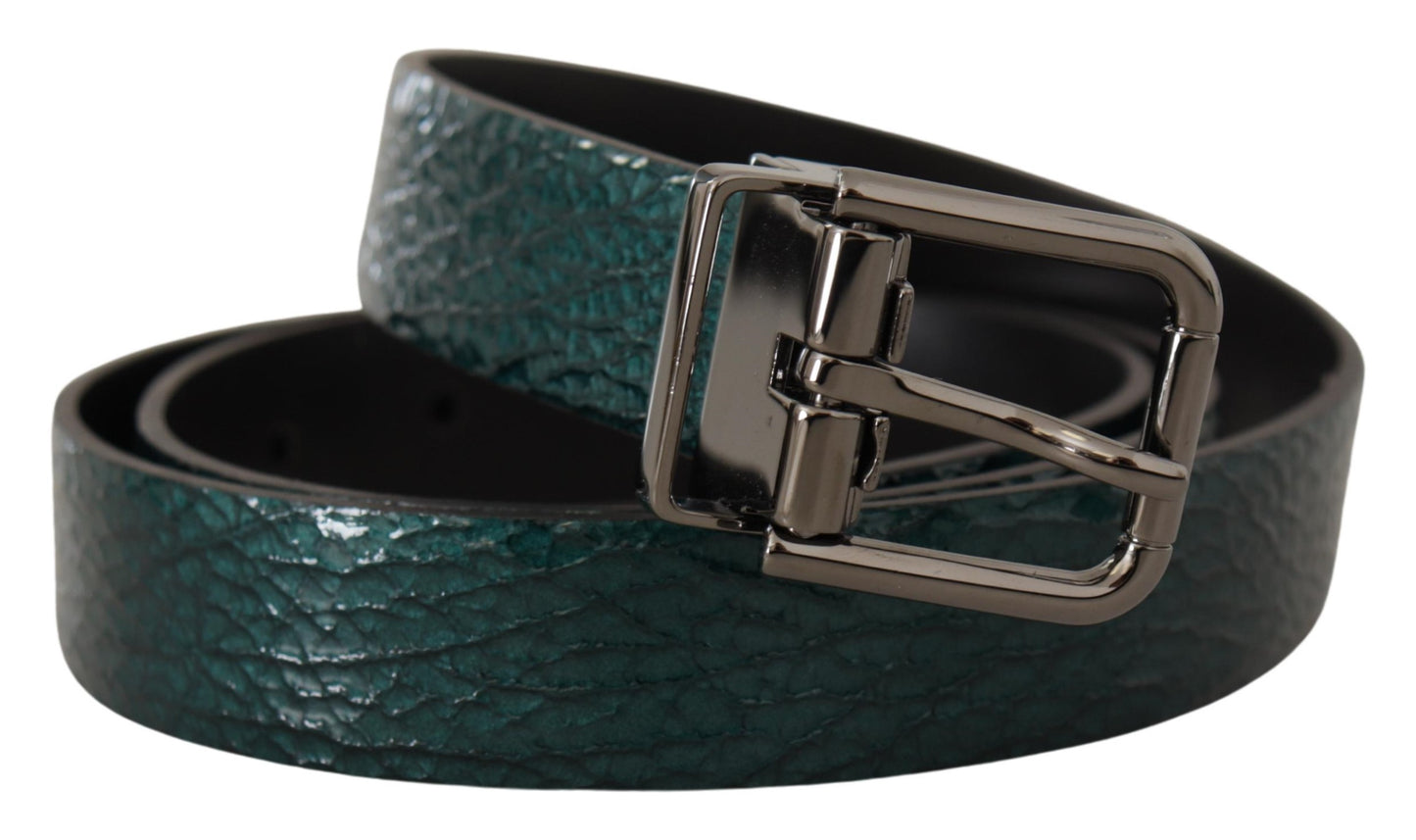  - Elegant Green Leather Belt with Silver Buckle