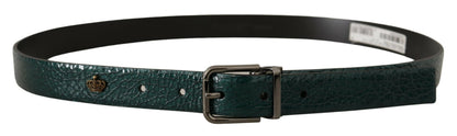  - Elegant Green Leather Belt with Silver Buckle