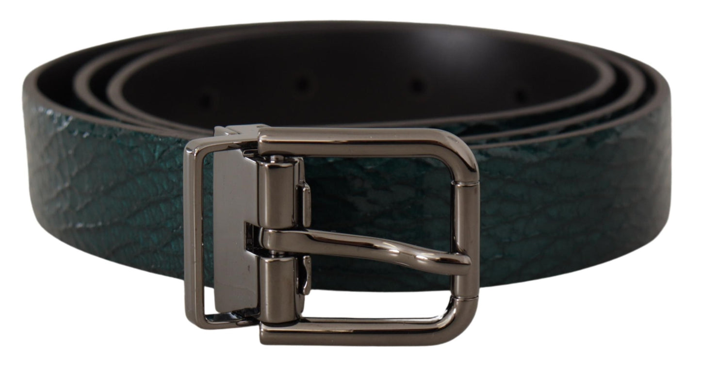  - Elegant Green Leather Belt with Silver Buckle