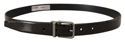  - Elegant Black Leather Belt with Silver Buckle