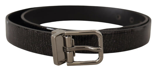  - Elegant Black Leather Belt with Silver Buckle