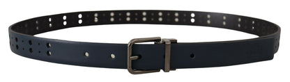  - Elegant Blue Leather Belt with Metal Buckle