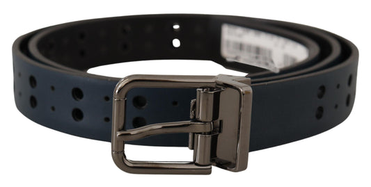  - Elegant Blue Leather Belt with Metal Buckle