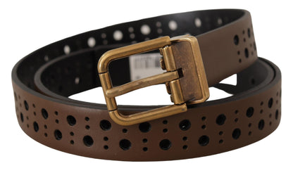  - Elegant Brown Leather Belt with Golden Buckle