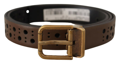  - Elegant Brown Leather Belt with Golden Buckle