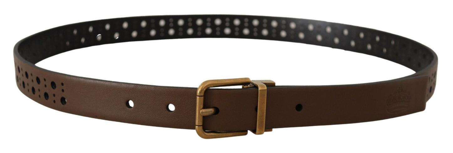  - Elegant Brown Leather Belt with Golden Buckle