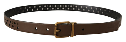  - Elegant Brown Leather Belt with Golden Buckle