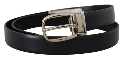  - Elegant Black Leather Belt with Silver Buckle