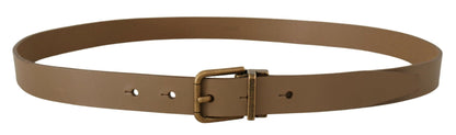  - Elegant Brown Leather Belt with Brass Tone Buckle