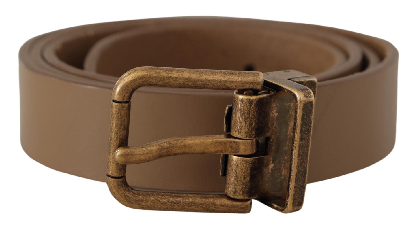  - Elegant Brown Leather Belt with Brass Tone Buckle