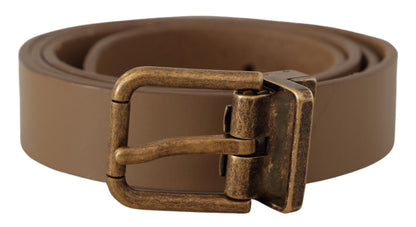  - Elegant Brown Leather Belt with Brass Tone Buckle