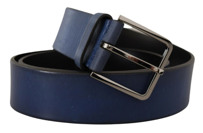  - Elegant Blue Leather Belt with Silver Buckle