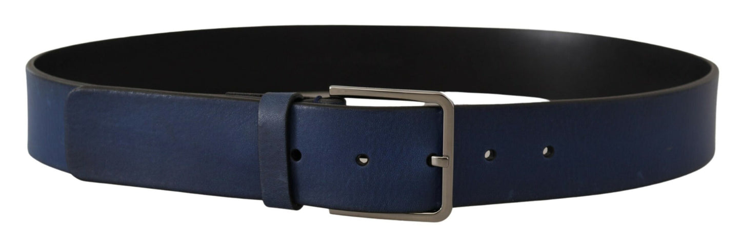  - Elegant Blue Leather Belt with Silver Buckle