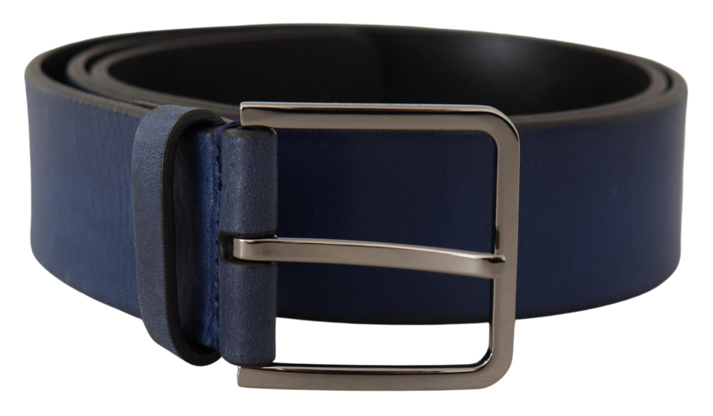  - Elegant Blue Leather Belt with Silver Buckle