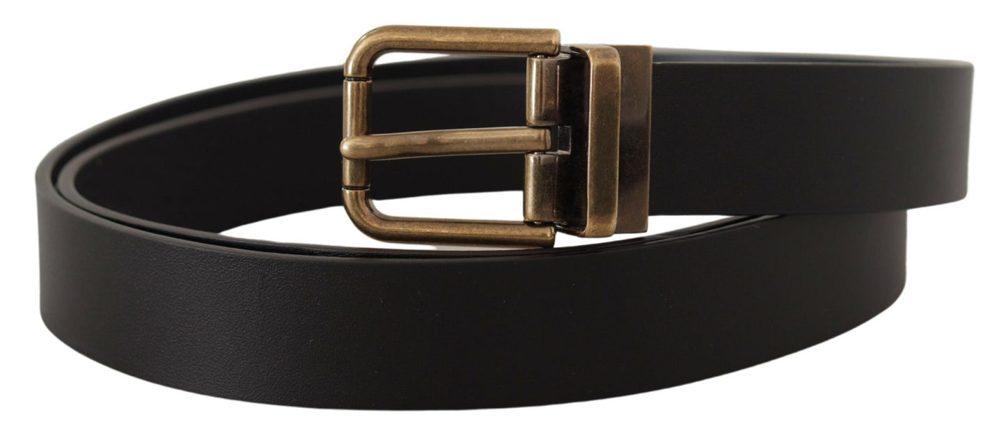  - Elegant Black Leather Belt with Vintage Buckle