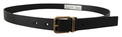  - Elegant Black Leather Belt with Vintage Buckle