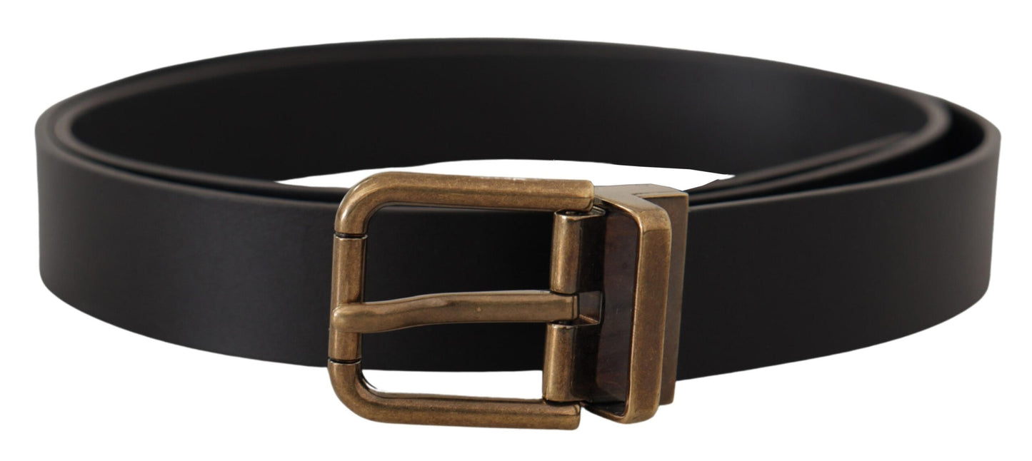  - Elegant Black Leather Belt with Vintage Buckle