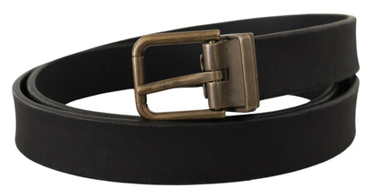  - Elegant Black Leather Belt with Vintage Metal Buckle