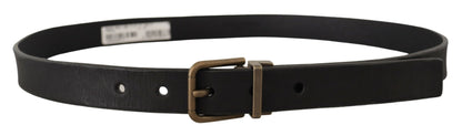  - Elegant Black Leather Belt with Vintage Metal Buckle