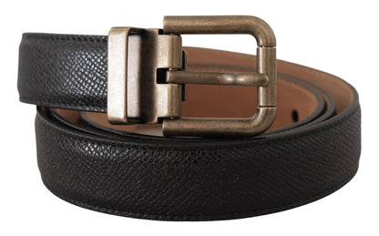  - Elegant Black Leather Belt with Vintage Metal Buckle