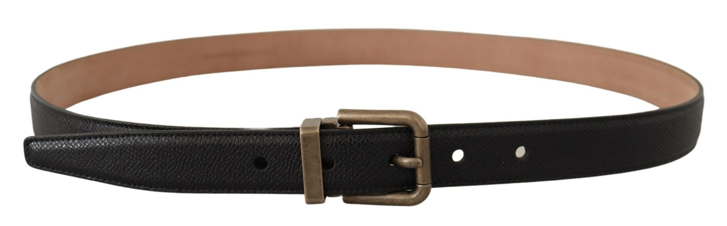  - Elegant Black Leather Belt with Vintage Metal Buckle