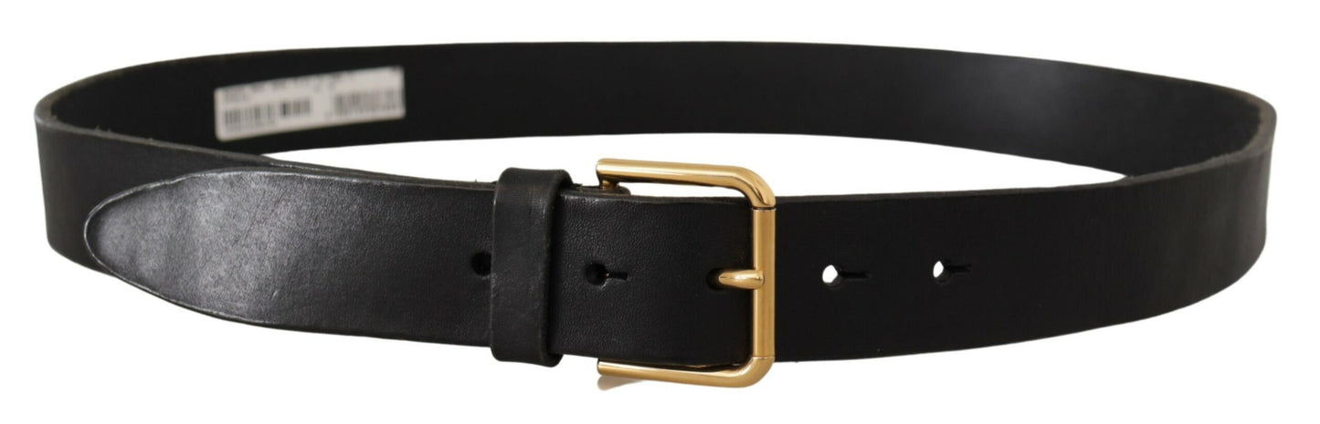  - Elegant Black Leather Belt with Metal Buckle