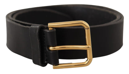  - Elegant Black Leather Belt with Metal Buckle