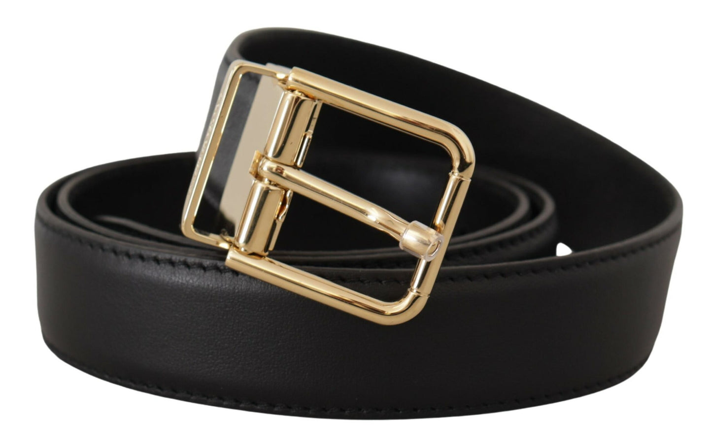  - Elegant Black Leather Belt with Metal Buckle