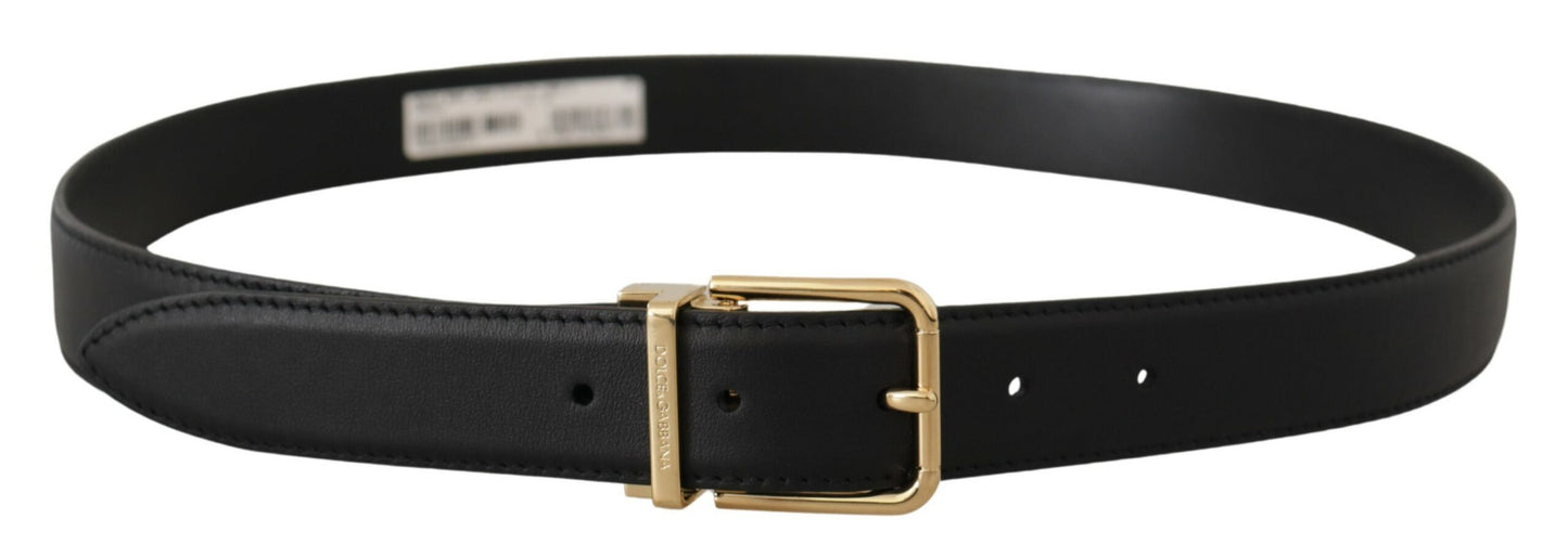  - Elegant Black Leather Belt with Metal Buckle