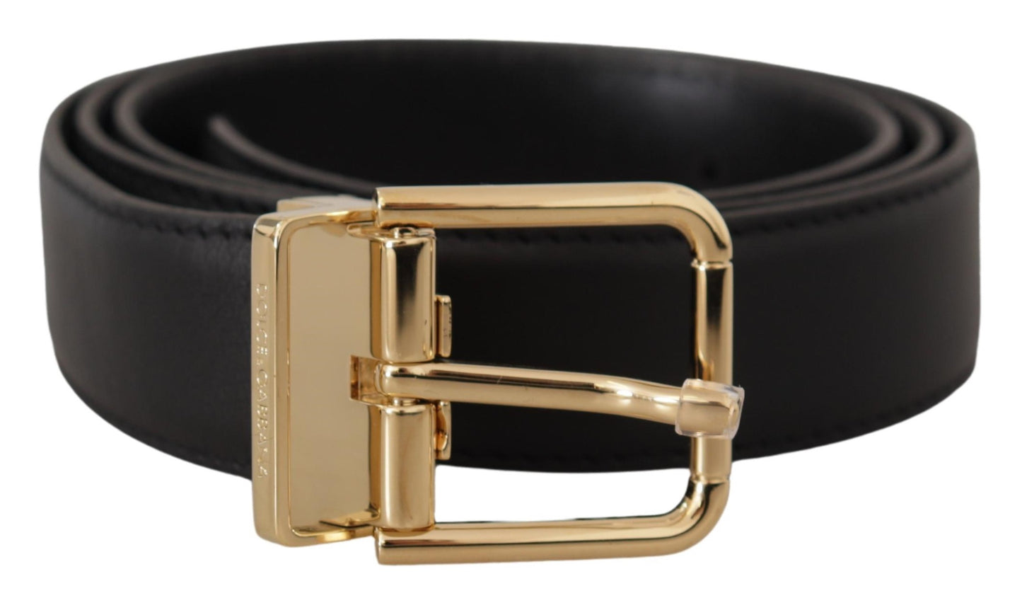  - Elegant Black Leather Belt with Metal Buckle