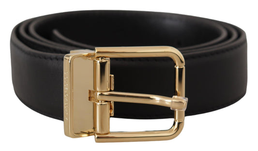  - Elegant Black Leather Belt with Metal Buckle