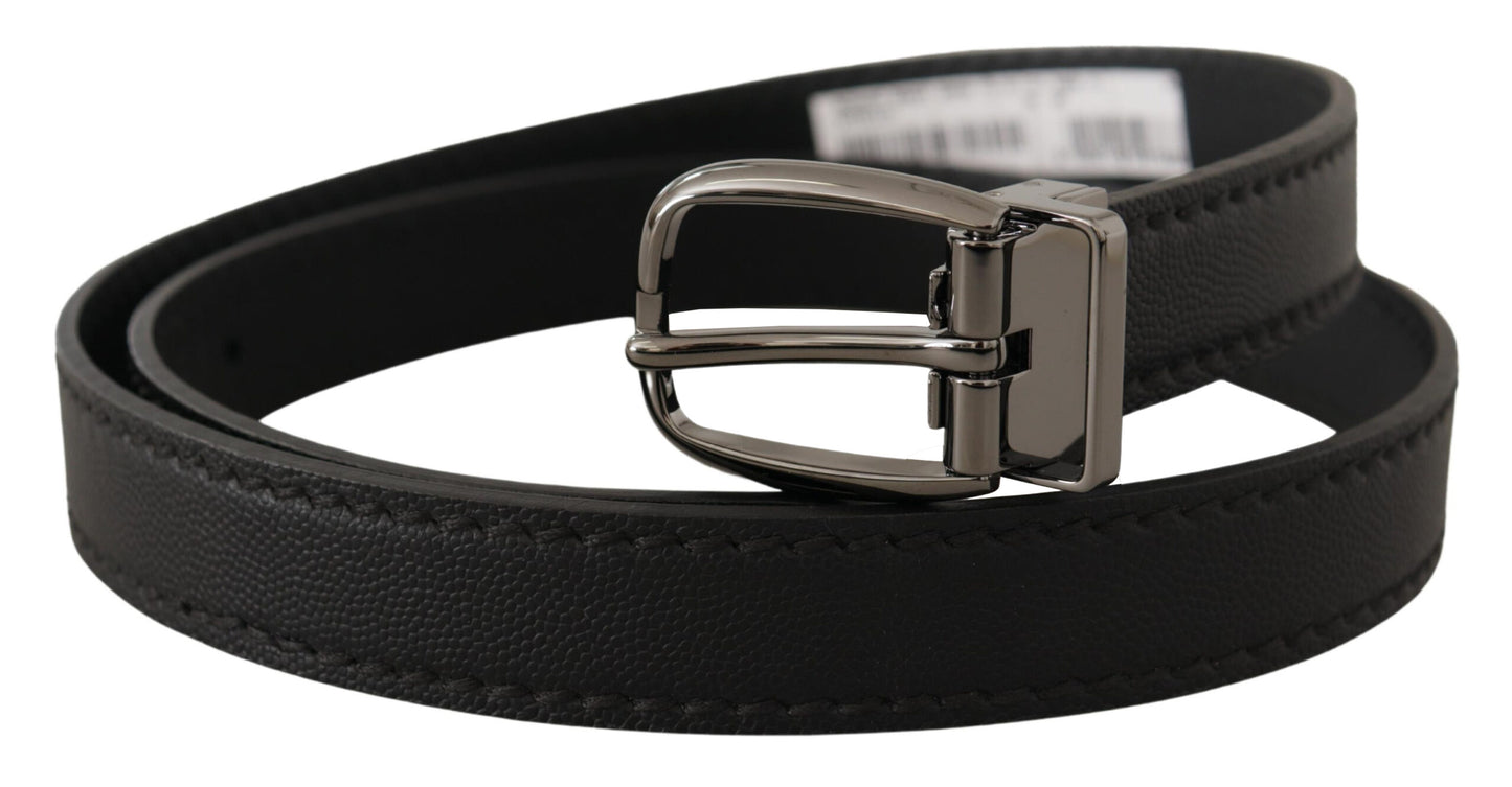  - Elegant Black Leather Belt with Metal Buckle