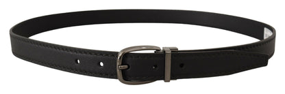  - Elegant Black Leather Belt with Metal Buckle