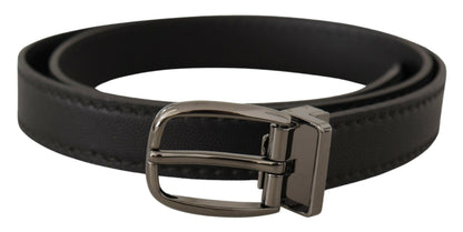  - Elegant Black Leather Belt with Metal Buckle