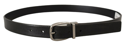  - Elegant Black Leather Belt with Metal Buckle