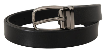  - Elegant Black Leather Belt with Metal Buckle