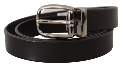  - Elegant Black Leather Belt with Metal Buckle