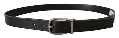  - Elegant Black Leather Belt with Metal Buckle