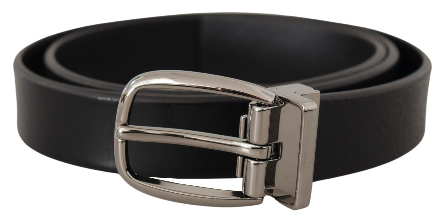  - Elegant Black Leather Belt with Metal Buckle