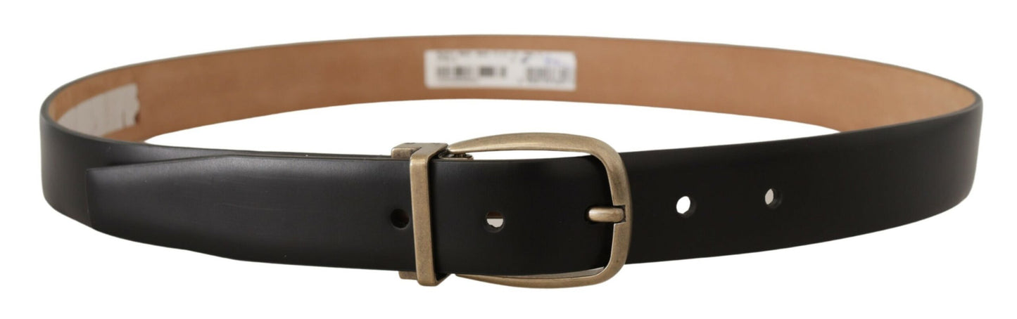  - Elegant Black Leather Belt with Metal Buckle