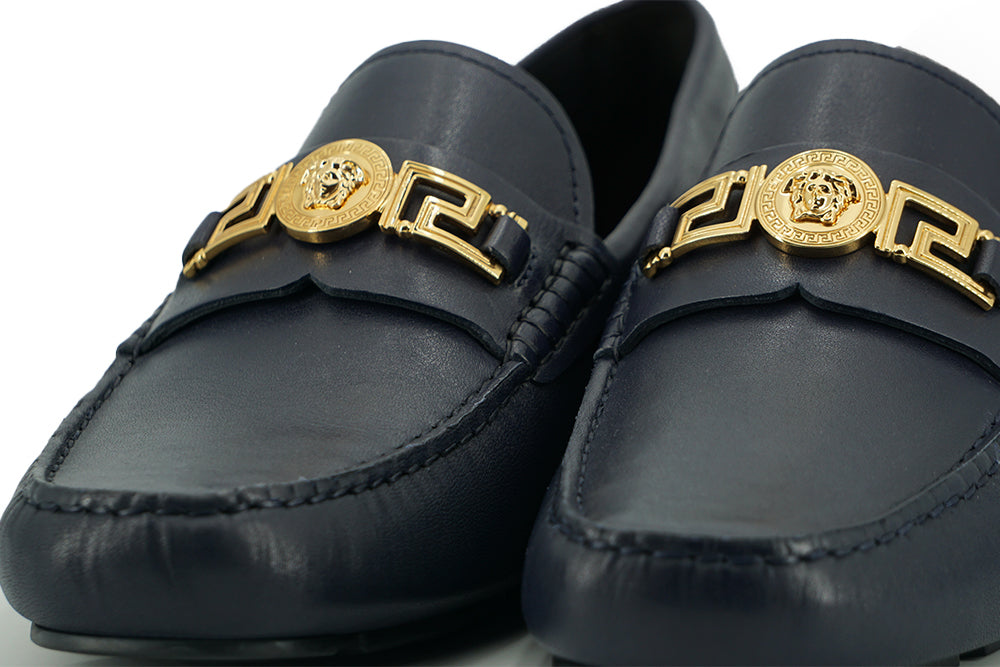 Elegant Navy Blue Calf Leather Loafers