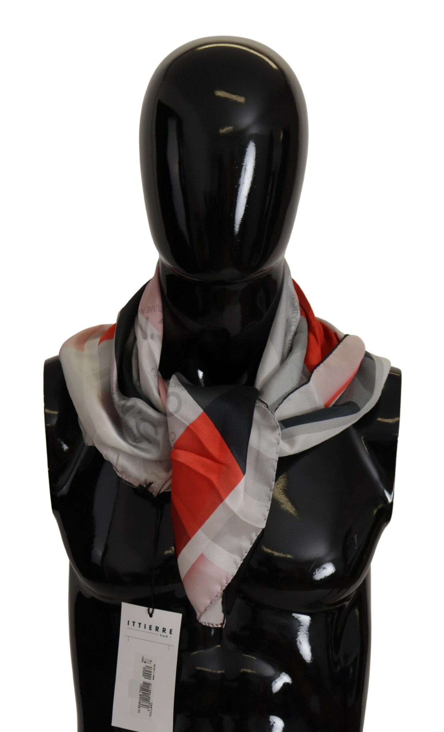  - Elegant Silk Scarf in Gray Red Checkered