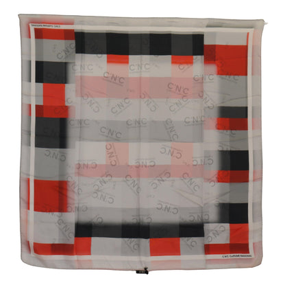  - Elegant Silk Scarf in Gray Red Checkered