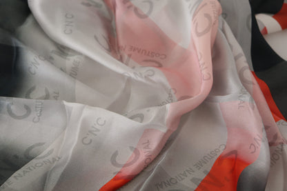  - Elegant Silk Scarf in Gray Red Checkered