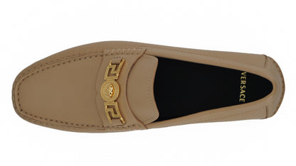  - Exquisite Medusa Gold-Tone Leather Loafers