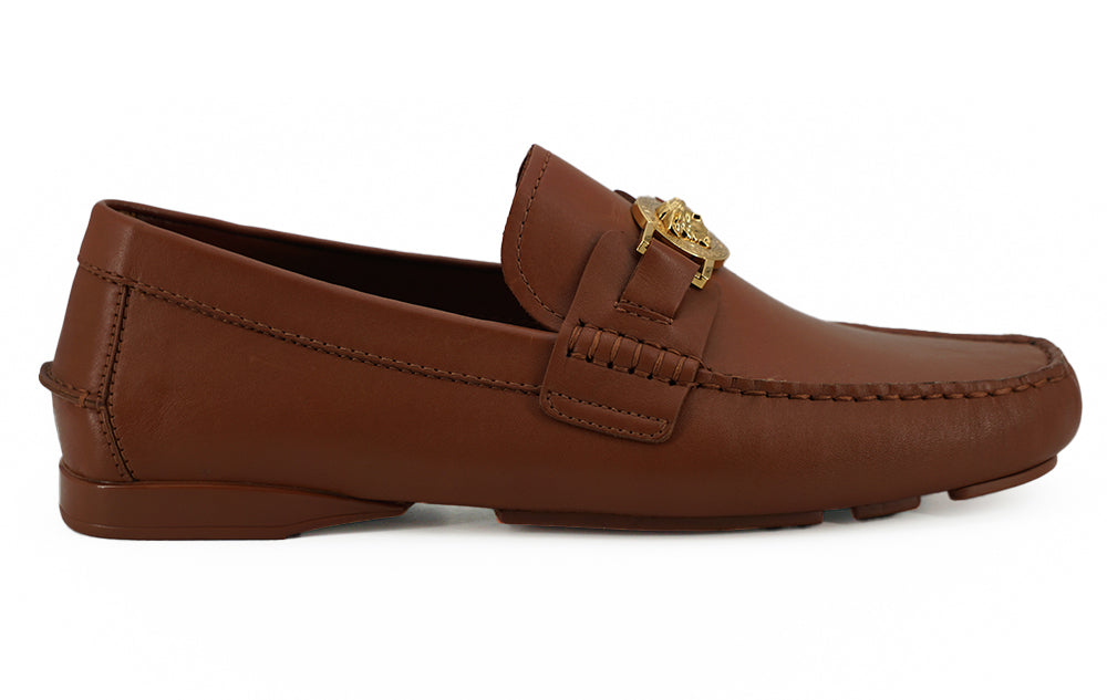  - Elegant Medusa-Embossed Leather Loafers