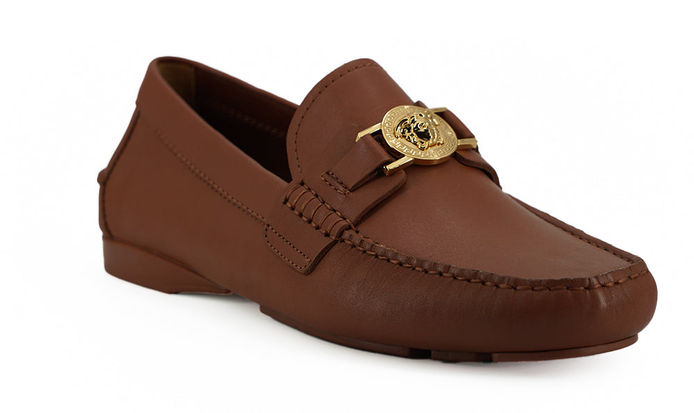  - Elegant Medusa-Embossed Leather Loafers